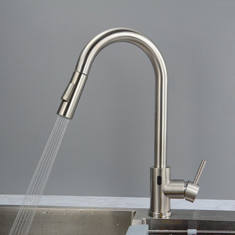 Automatic Smart Sensor Tap 304 Stainless Steel Touchless Kitchen Faucet With Pull Down Sprayer