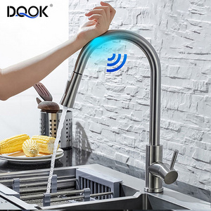 DQOK 360 Degree Rotatable Touch Sensor Kitchen Sink Faucet Pull Out Brushed Brass Smart Pull Down Kitchen Faucet