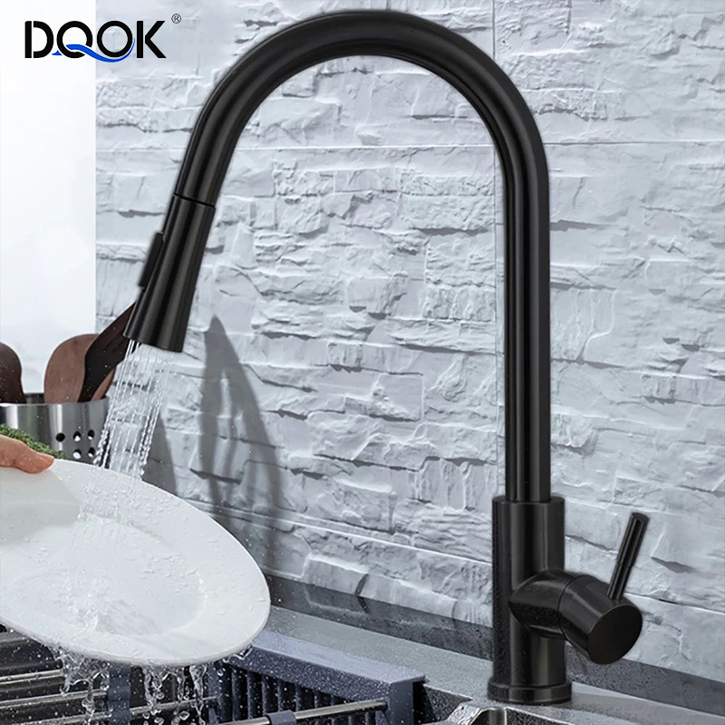 DQOK 360 Degree Rotatable Touch Sensor Kitchen Sink Faucet Pull Out Brushed Brass Smart Pull Down Kitchen Faucet