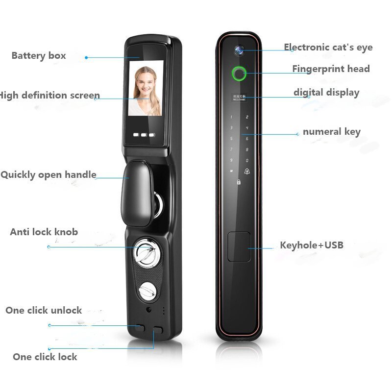 3D face recognition intelligent lock security door cat eye fingerprint lock automatic face brushing password lock