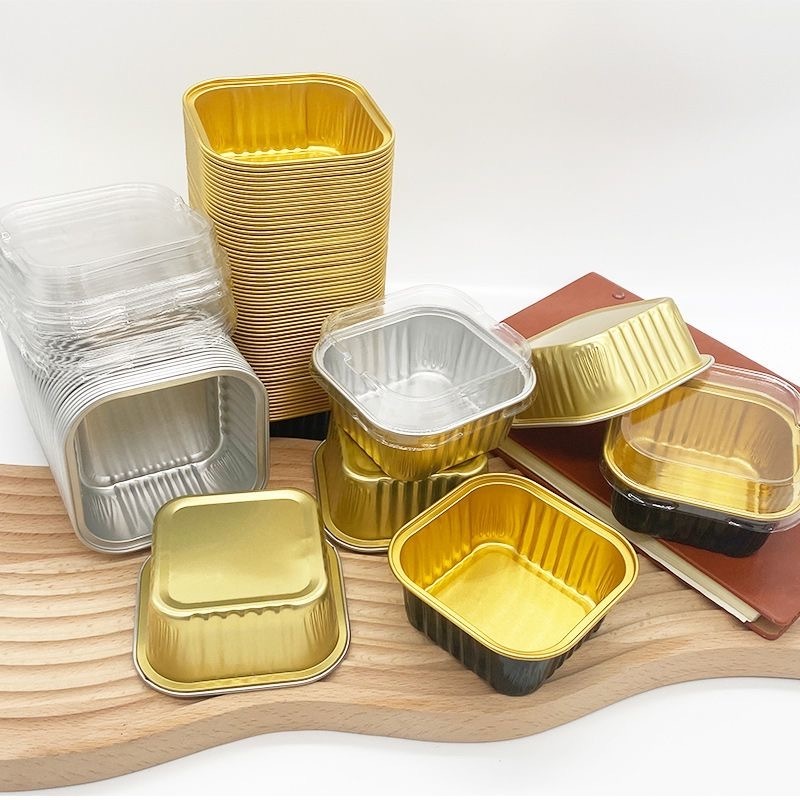 Foil Flan Container Gold Black Baking Dessert Cups Cake Decotaing Tools Colorful Ramekin Foil Flan Container  With Plastic Lid