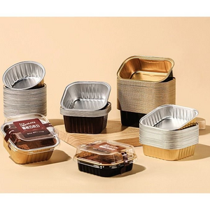 Foil Flan Container Gold Black Baking Dessert Cups Cake Decotaing Tools Colorful Ramekin Foil Flan Container  With Plastic Lid