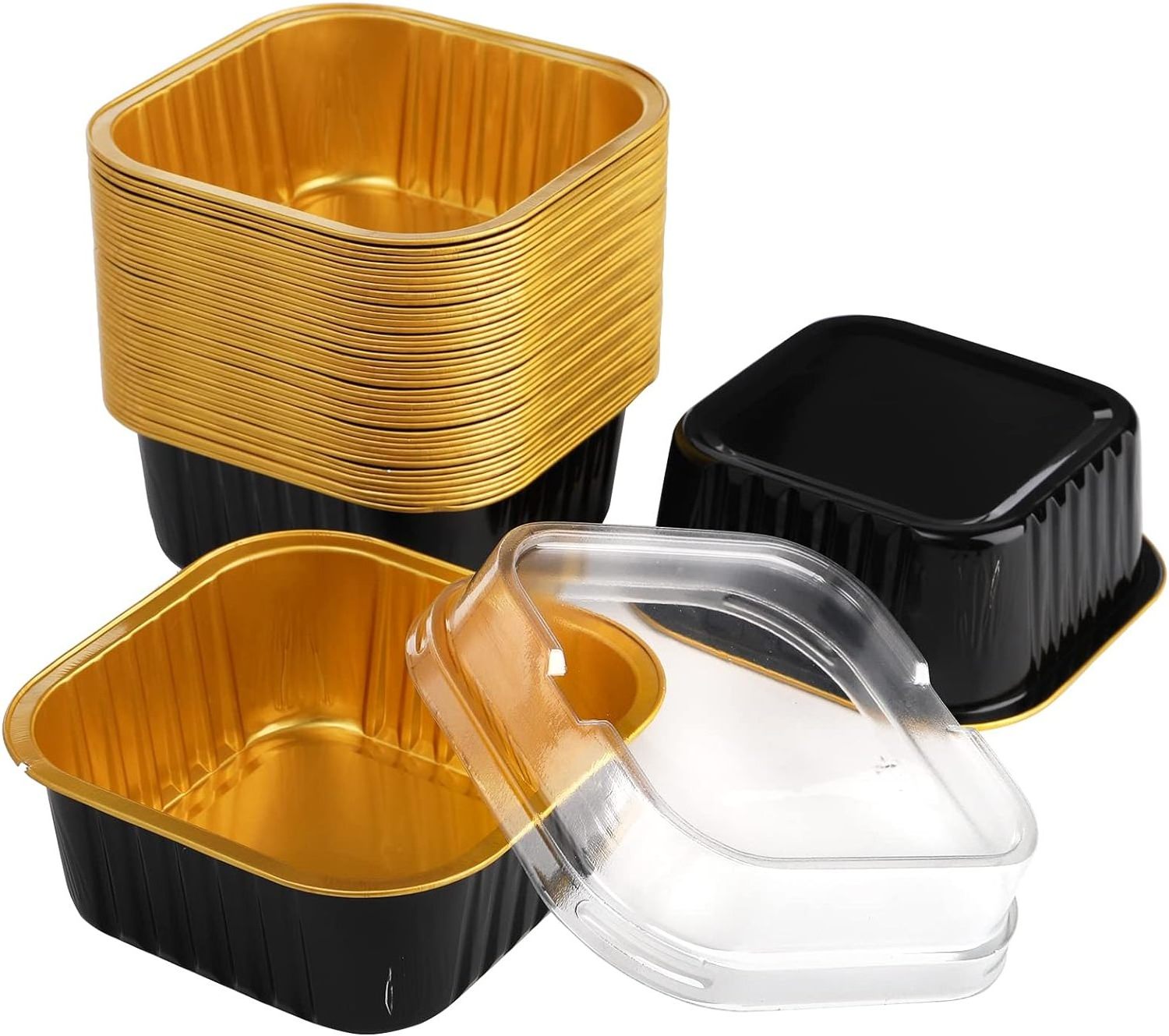 Factory Directly Price Biodegradable Square Aluminum Foil Tray Tinfoil Baking Pan Colorful Black Gold Foil Containers with Lids