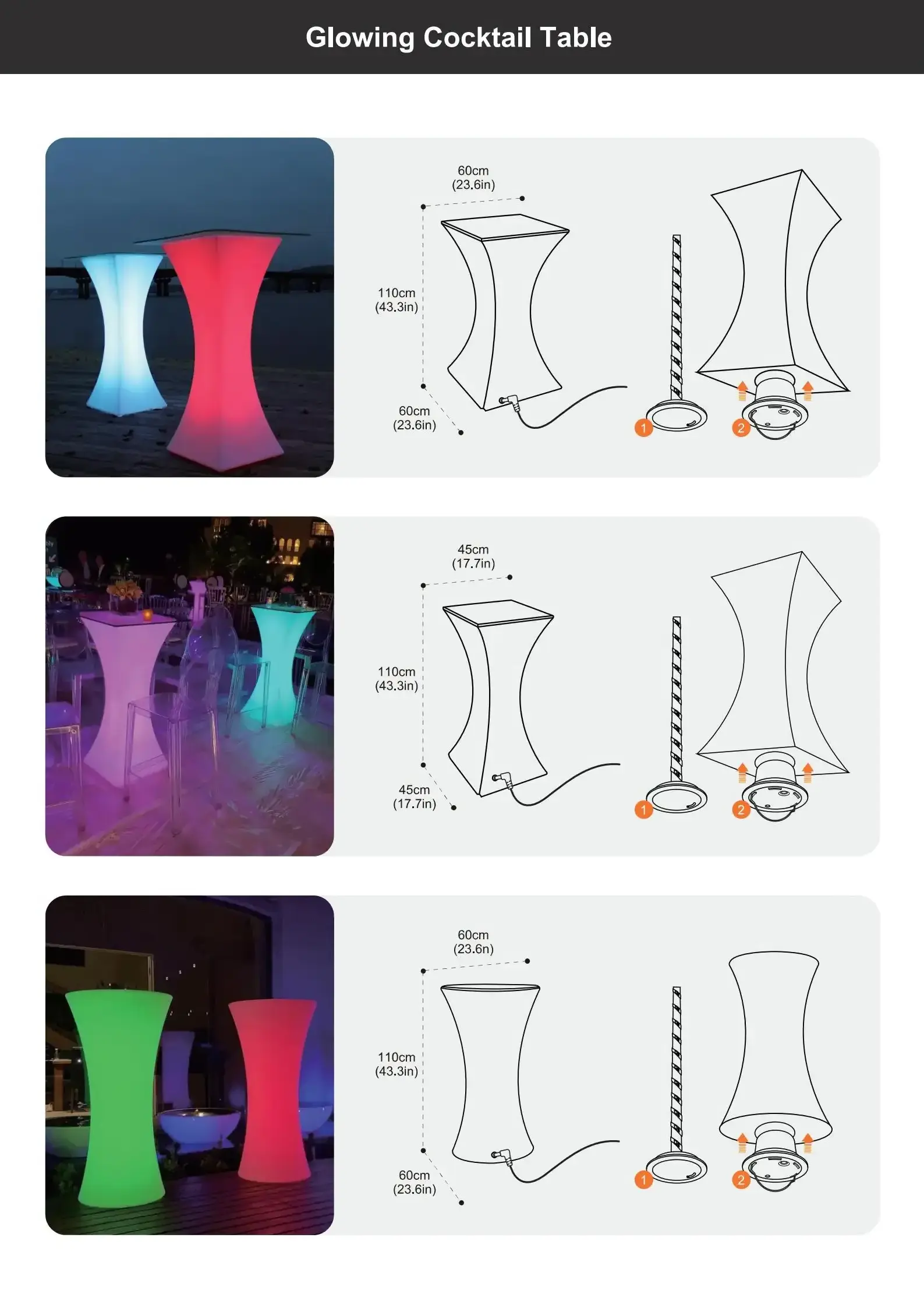 Factory Light Up Night Club Lounge Outdoor High Top Cocktail Led Bar Furniture Table  Led Round Tables For Event Party Garden