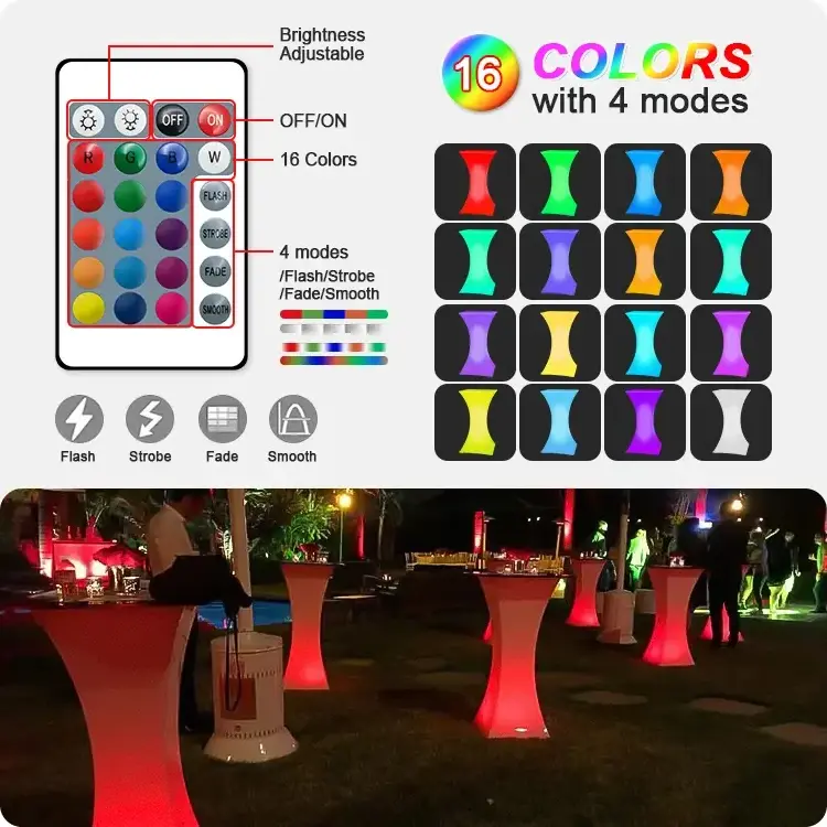 Factory Light Up Night Club Lounge Outdoor High Top Cocktail Led Bar Furniture Table  Led Round Tables For Event Party Garden