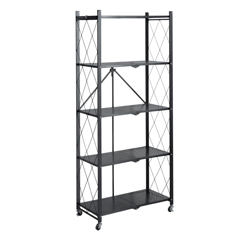 Wholesale Portable 3/4/5 Tier Folding Steel Storage Rack Organizer Kitchen Rack with Wheels