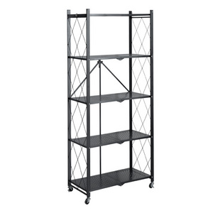 Wholesale Portable 3/4/5 Tier Folding Steel Storage Rack Organizer Kitchen Rack with Wheels