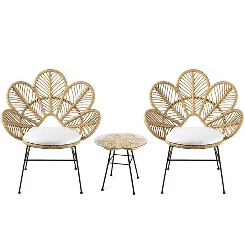 Designer Latest Style Modern Wooden Lounge Flower Backrest Rattan Weaving Leisure Chair Flower Rattan Vintage Furniture Chair