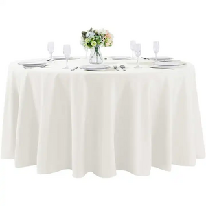 White 120" / 132" inches Polyester Tablecloths Round Table Cloths Cover for Wedding Party Banquet Events Restaurant