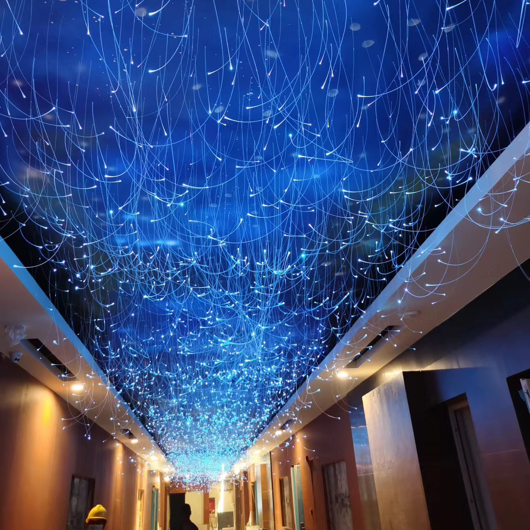 RGB remote control led crystal Gypsophila hanging fiber optic light lobby hall roof light