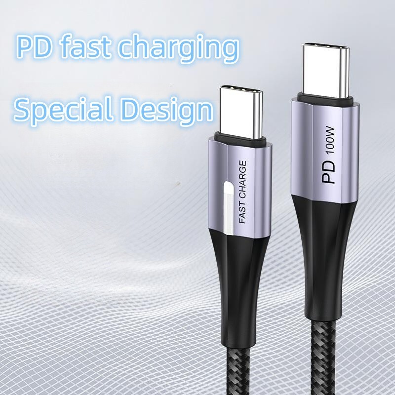 Braiding 100w PD Cable Quick Charging & Data cable with led light USB  C To C  USB PD fast charge Cable