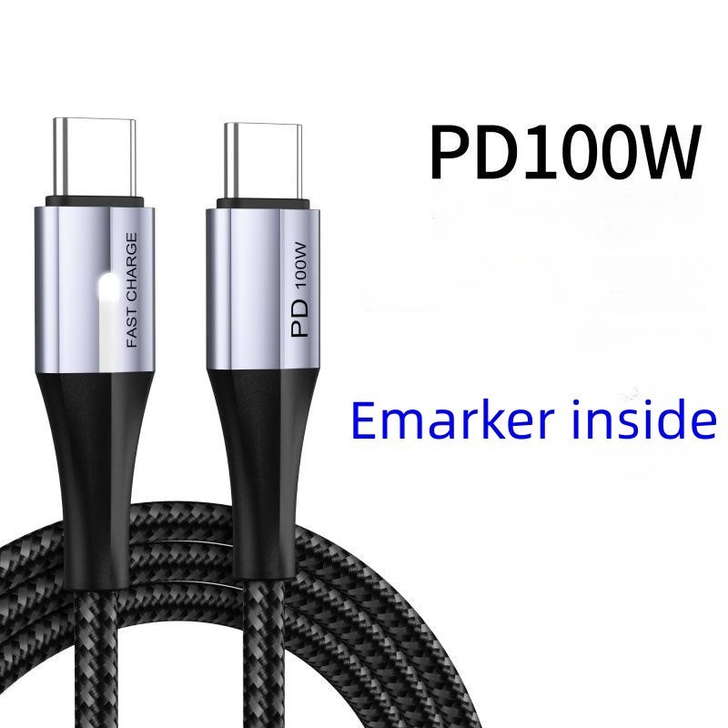 Braiding 100w PD Cable Quick Charging & Data cable with led light USB  C To C  USB PD fast charge Cable