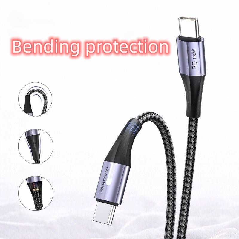 Braiding 100w PD Cable Quick Charging & Data cable with led light USB  C To C  USB PD fast charge Cable