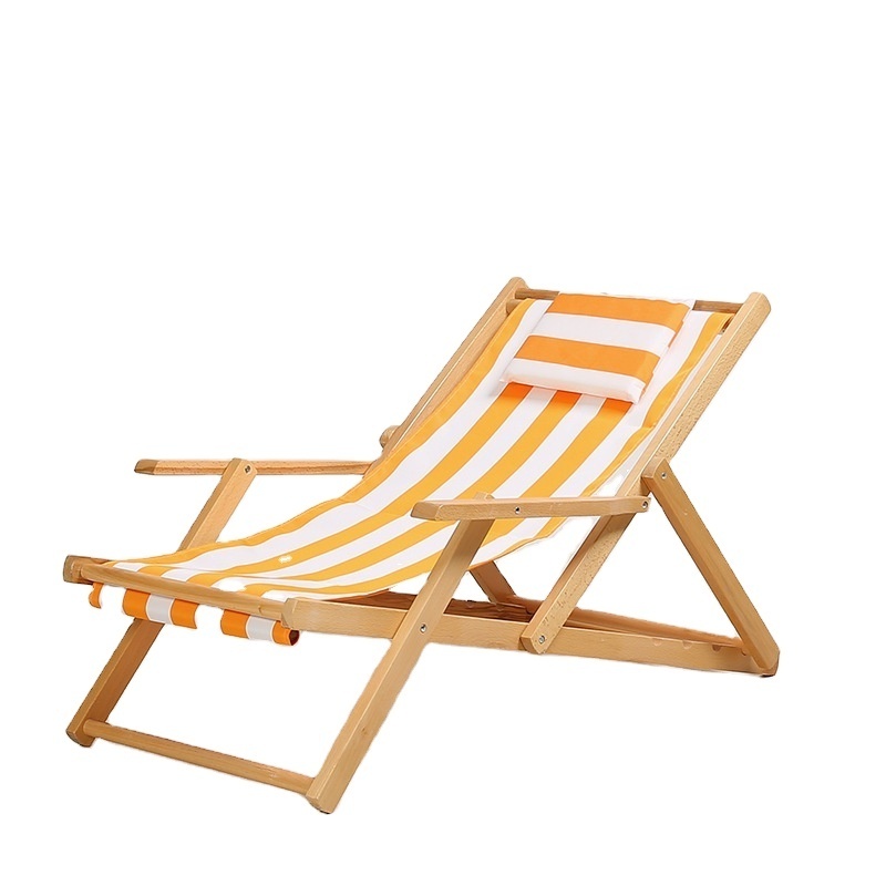 Camping Beach Lounge Chair with Pillow Foldable Wooden Modern 2024 Adjustable Height Folding Armrest Fishing 150kg 5.8kg