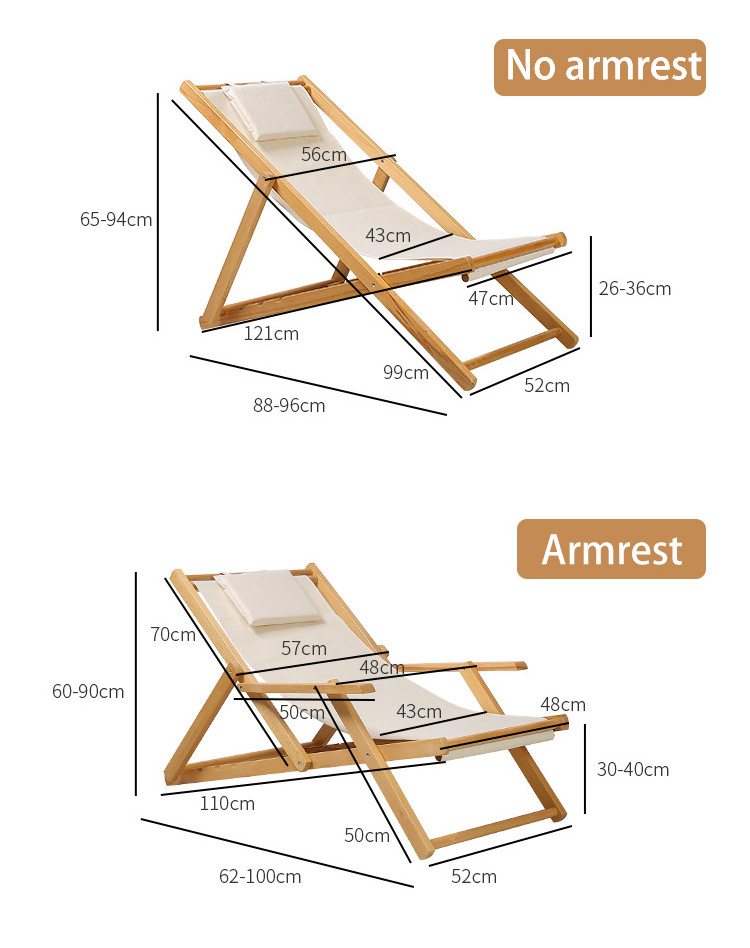 Camping Beach Lounge Chair with Pillow Foldable Wooden Modern 2024 Adjustable Height Folding Armrest Fishing 150kg 5.8kg