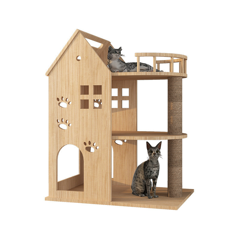 Cute Cat Tree Flower Pet house and Cat Wooden Bed Cave Scratcher House Cat Beds with Padding