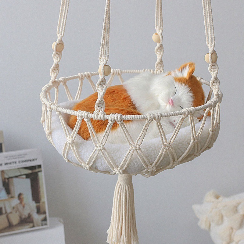 Indoor Hand Woven Comfortable Bohemian Swing hanging basket bed Macrame Cat Hammock