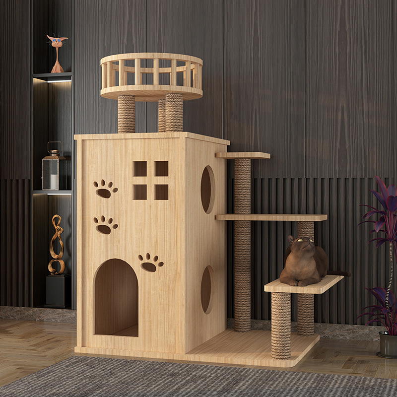 Cute Cat Tree Flower Pet house and Cat Wooden Bed Cave Scratcher House Cat Beds with Padding