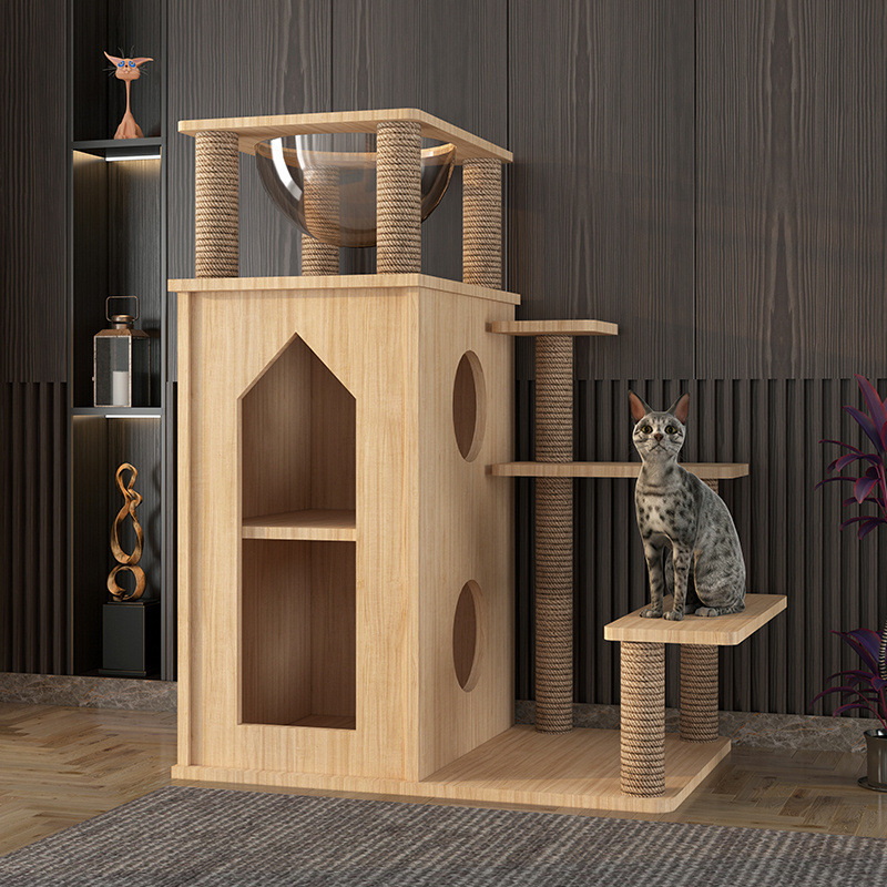 Cute Cat Tree Flower Pet house and Cat Wooden Bed Cave Scratcher House Cat Beds with Padding