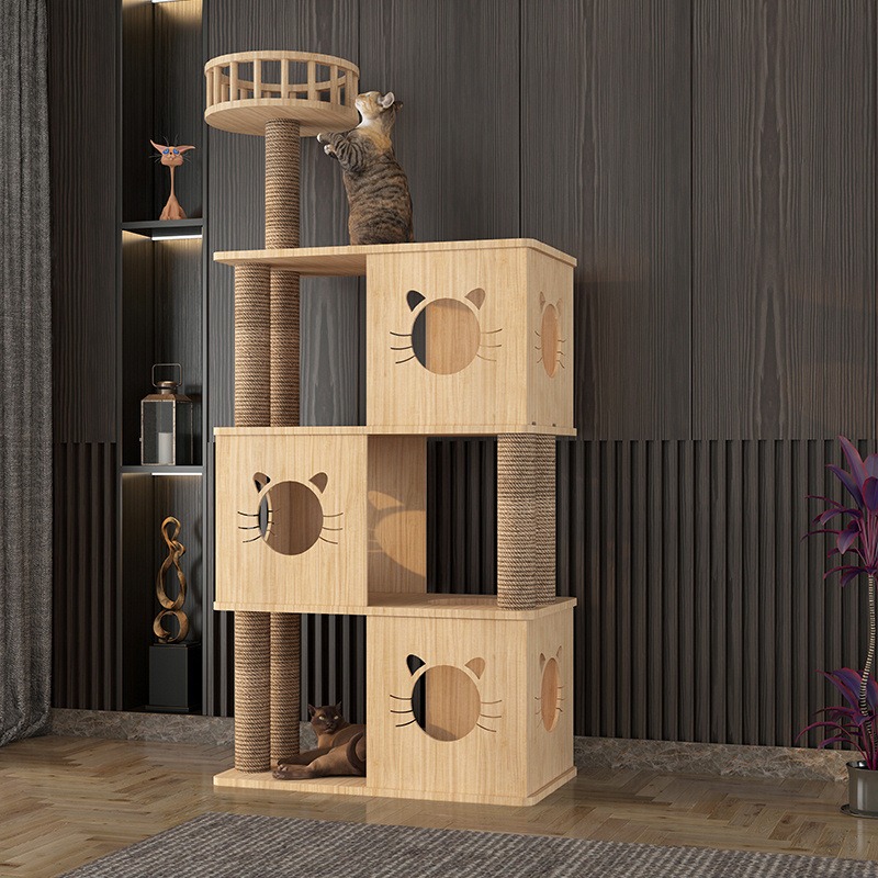 Cute Cat Tree Flower Pet house and Cat Wooden Bed Cave Scratcher House Cat Beds with Padding