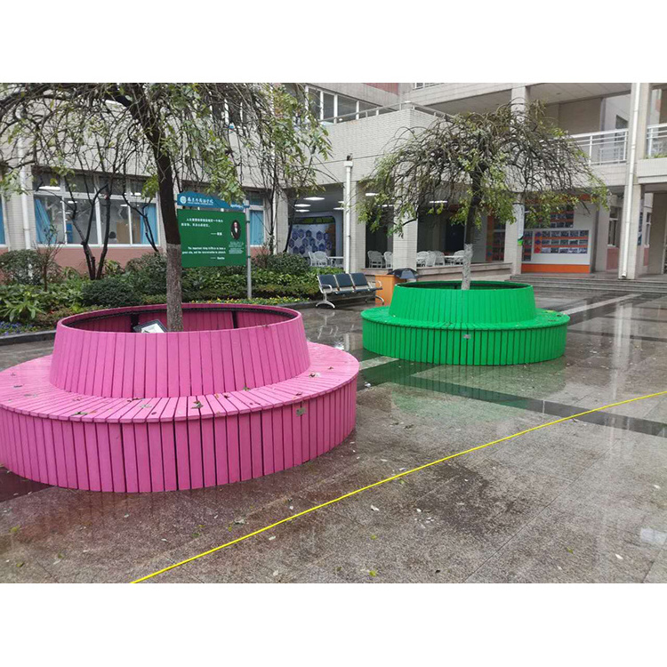 Custom outdoor round tree curved wooden bench