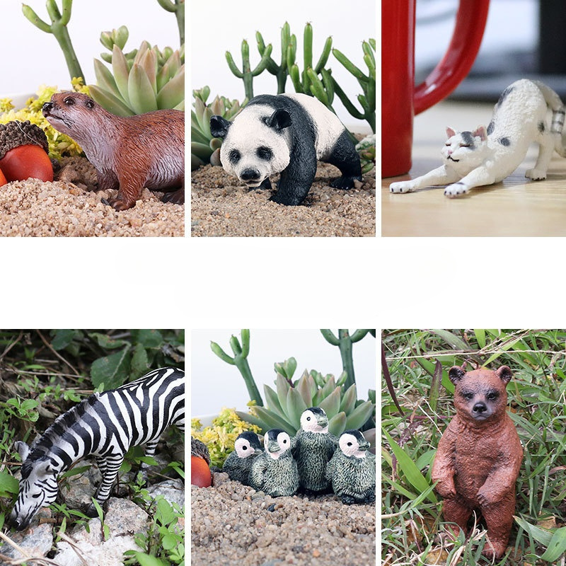 Mini Landscape Decoration Animal Model Wild Solid Plastic Giraffe Elephant Rhinoceros Brown Bear Tiger Leopard Horse Toy