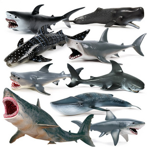 Children's Solid Simulation Sea Creature Model Great White Shark Megalodon Whale Tiger Blue Toy Decoration