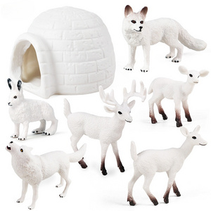 Christmas Simulation Animal Model Igloos White-tailed Deer Arctic Fox Rabbit Polar Set Decoration Toy