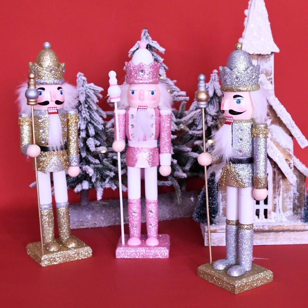 30CM Christmas Nutcracker Ornaments Set, Resin Nutcracker Soldier Decorations for Christmas Figures Puppet Toy Gift