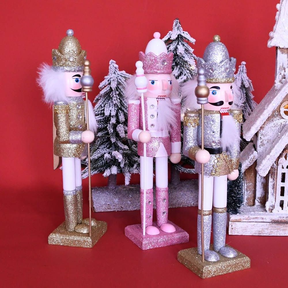 30CM Christmas Nutcracker Ornaments Set, Resin Nutcracker Soldier Decorations for Christmas Figures Puppet Toy Gift