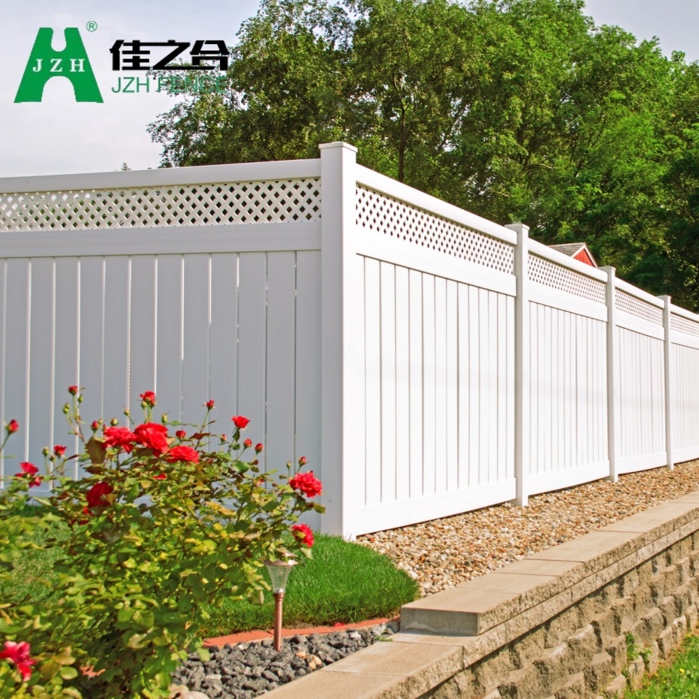 High Quality 6FT High X8FT Wide White Vinyl PVC Coated Privacy Fence Panels with Top Lattice for Garden Metal Fencing