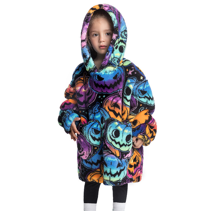 Custom hooded warm Kids Printed TV Flannel Blanket Hoodie Cute Children's Wearable Blanket oversized baby Hoodie Blanket