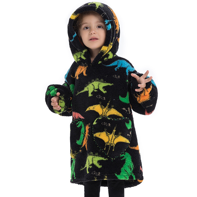 Custom hooded warm Kids Printed TV Flannel Blanket Hoodie Cute Children's Wearable Blanket oversized baby Hoodie Blanket