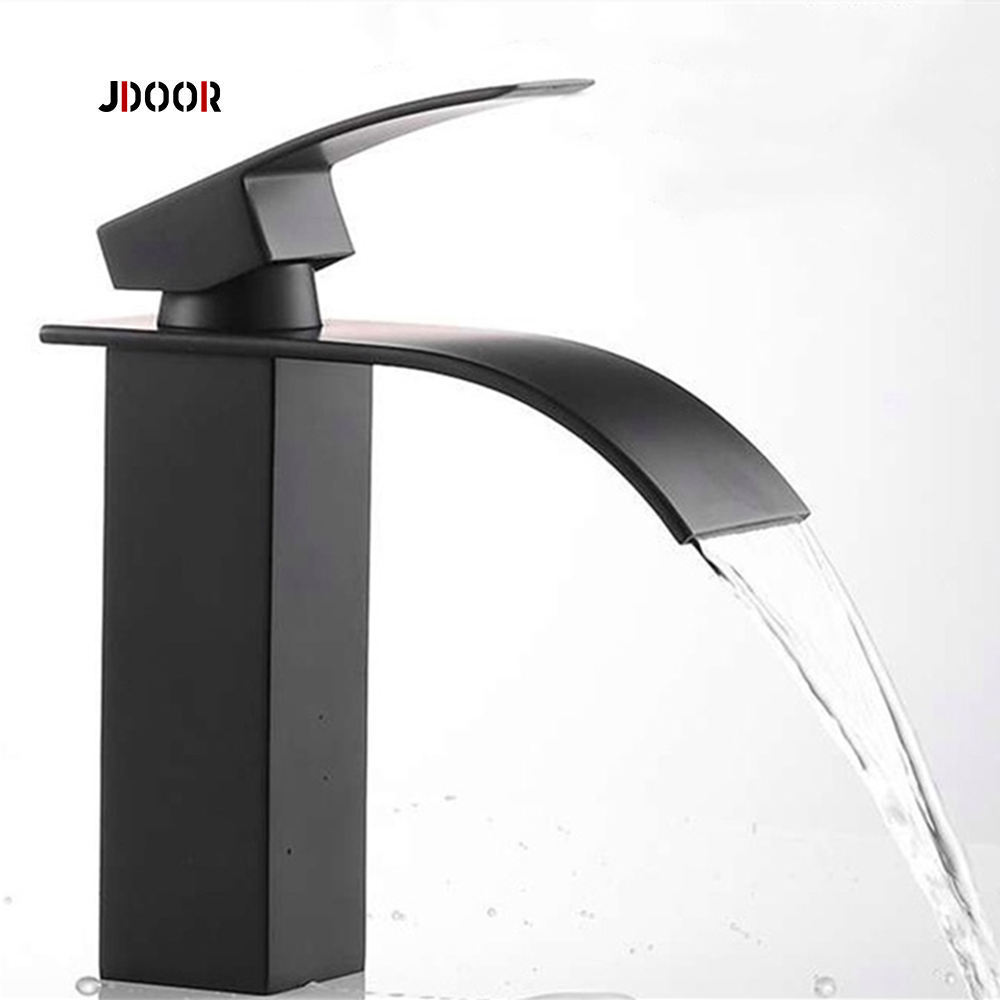 Hot sale simple style hotel bathroom stainless steel plating waterfall basin sink faucet square faucet