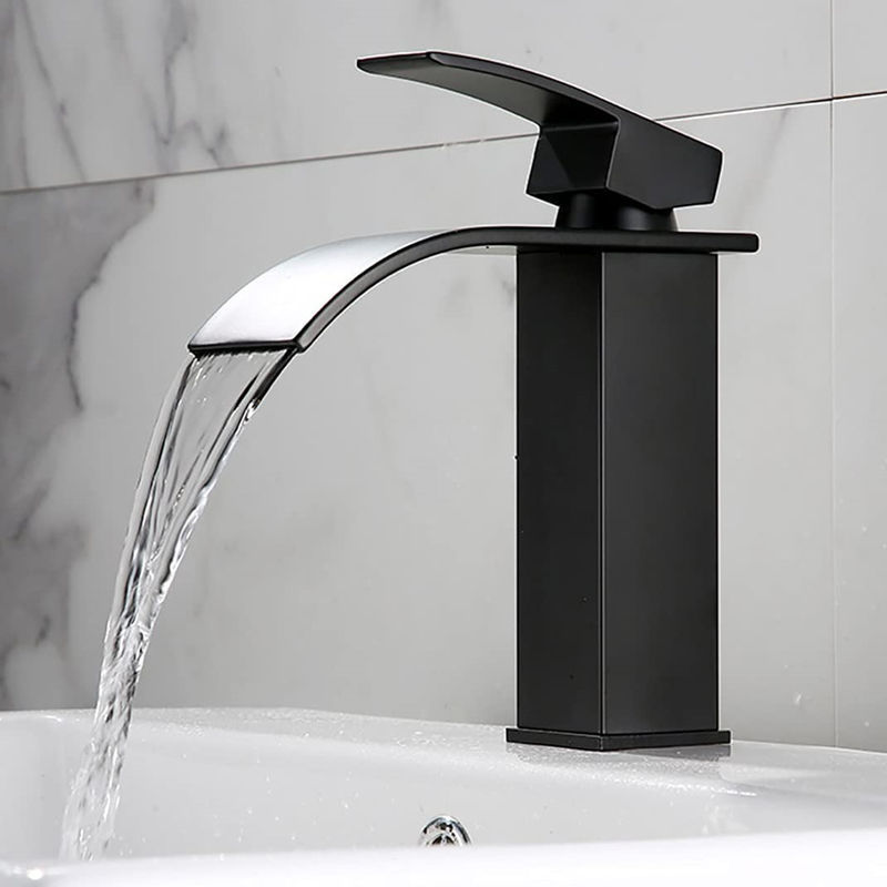 Hot sale simple style hotel bathroom stainless steel plating waterfall basin sink faucet square faucet