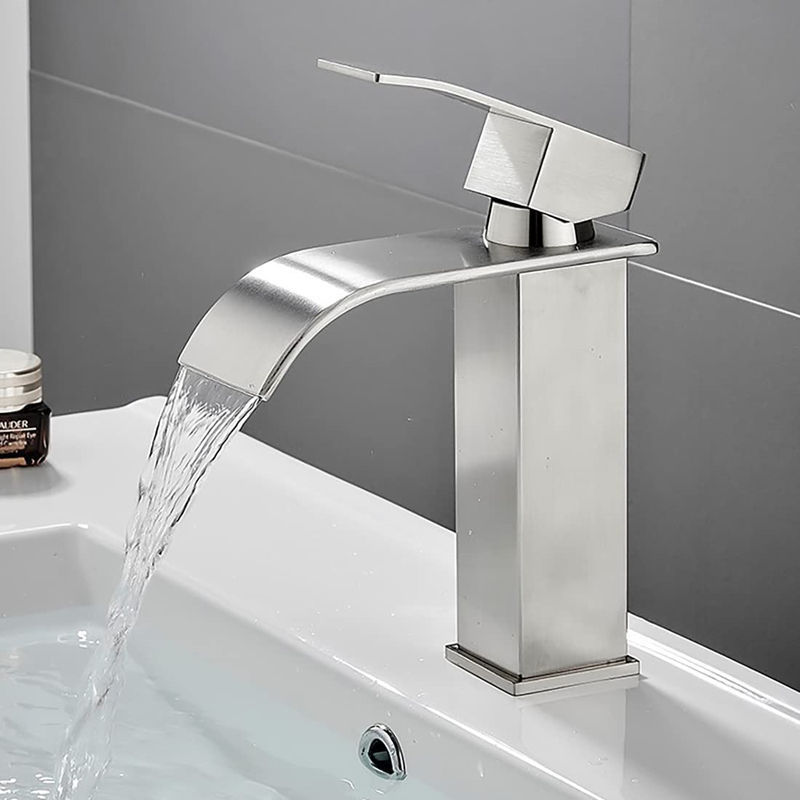 Hot sale simple style hotel bathroom stainless steel plating waterfall basin sink faucet square faucet