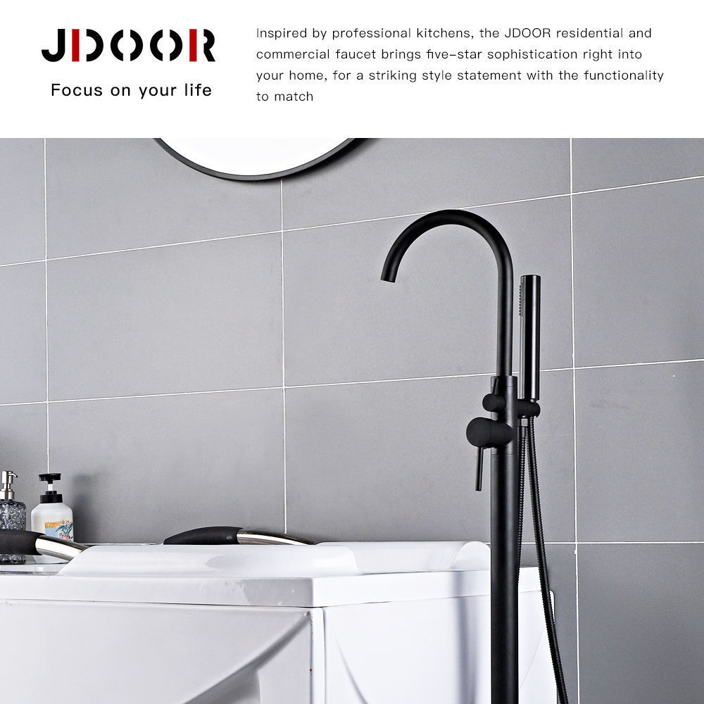 JDOOR Freestanding Filler Matte Black Standing High Flow Floor Mount Bathtub Faucet