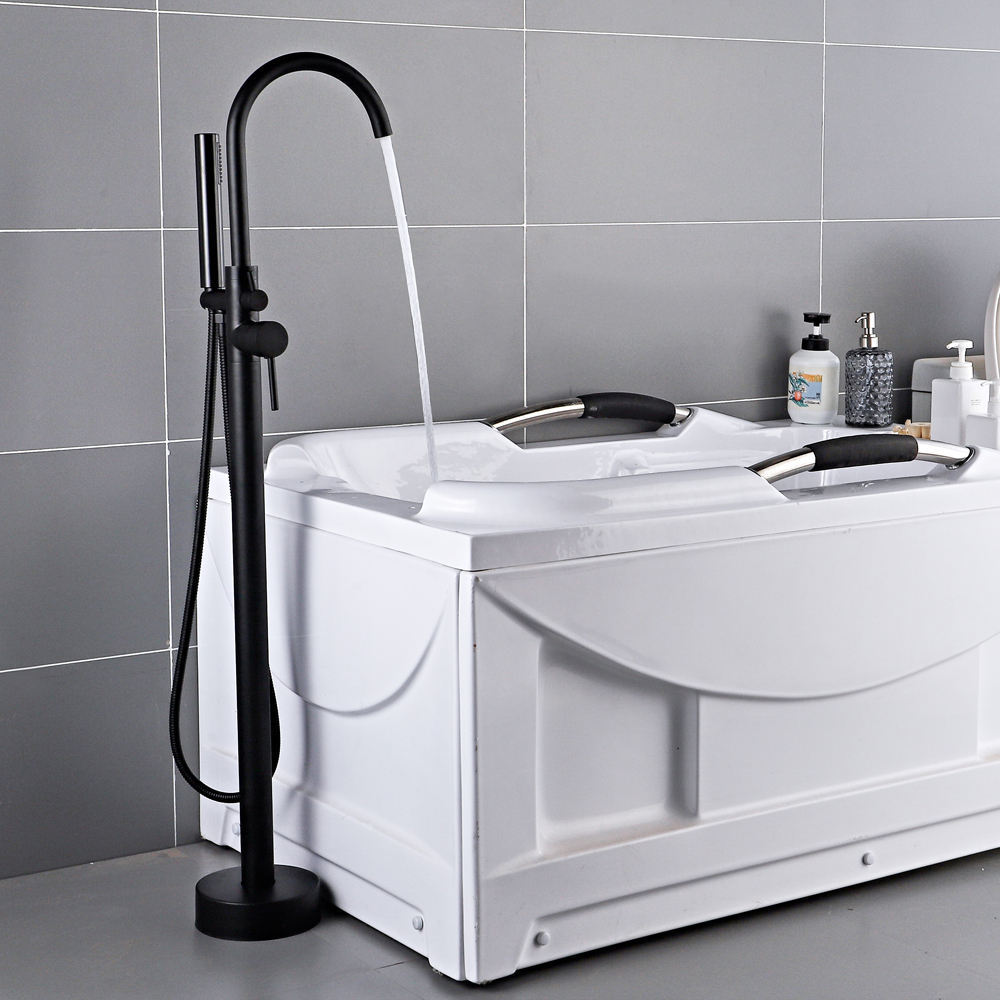 JDOOR Freestanding Filler Matte Black Standing High Flow Floor Mount Bathtub Faucet