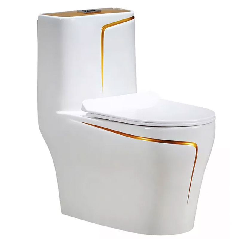 JDOOR Guangzhou Bathroom Creamic European Style Sanitary Ware White Black Gold One Piece Toilet WC