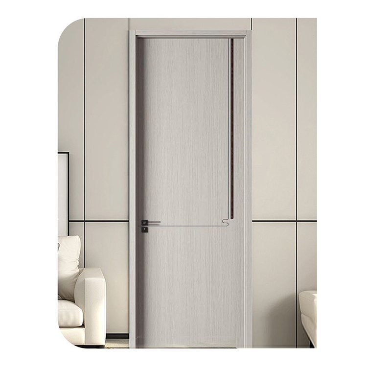 RTA Factory Beige Grey Flat Door Premium Solid Wooden Bedroom Soundproof Prehung Doors Composite WPC Reading Room Bathroom Doors