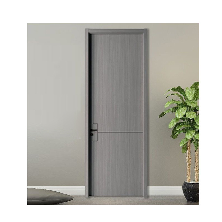 Factory Brown Grey Solid Wood Soundproof Prehung Doors Plastic Composite WPC Interior Doors MDF HDF Housing Bedroom Shaker Doors