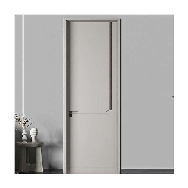 RTA Factory Beige Grey Flat Door Premium Solid Wooden Bedroom Soundproof Prehung Doors Composite WPC Reading Room Bathroom Doors