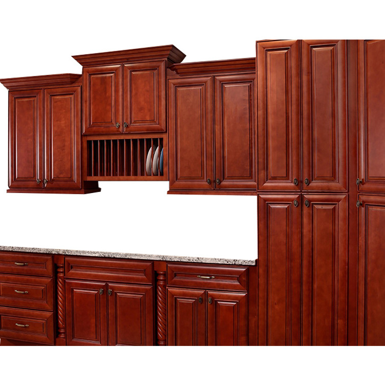 Traditional American US Style Completed Full Set Original Solid Wood Deep Brown Kitchen Cabinets Modern Kitchen Furniture Sets