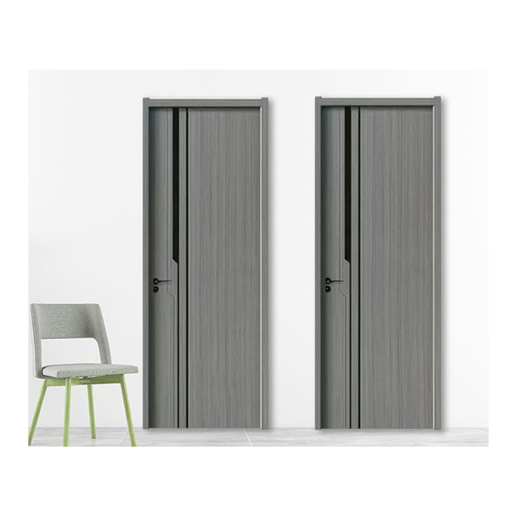 Factory Brown Grey Solid Wood Soundproof Prehung Doors Plastic Composite WPC Interior Doors MDF HDF Housing Bedroom Shaker Doors