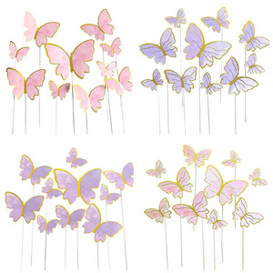 Hot Selling 10pcs Cake Topper For Cake Decoration Ins Style Butterfly Mother's Day Baking Supplies Wedding Cake Back To School