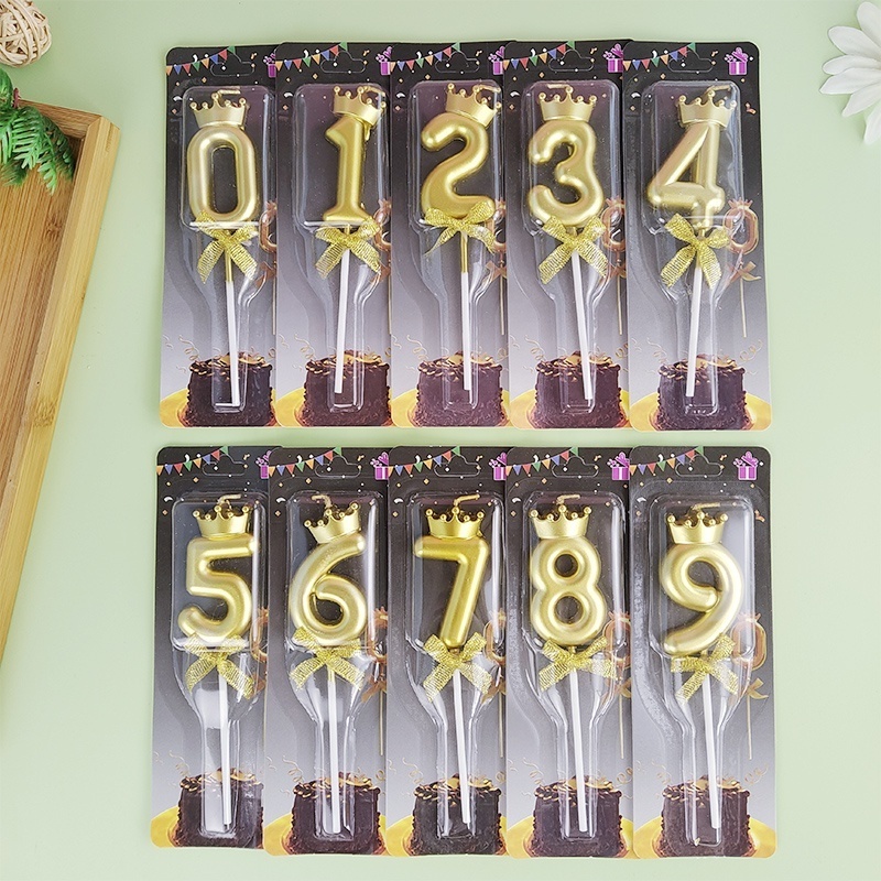 HiBirth high quality glitter birthday candles gold number candles Crown candle kids party things