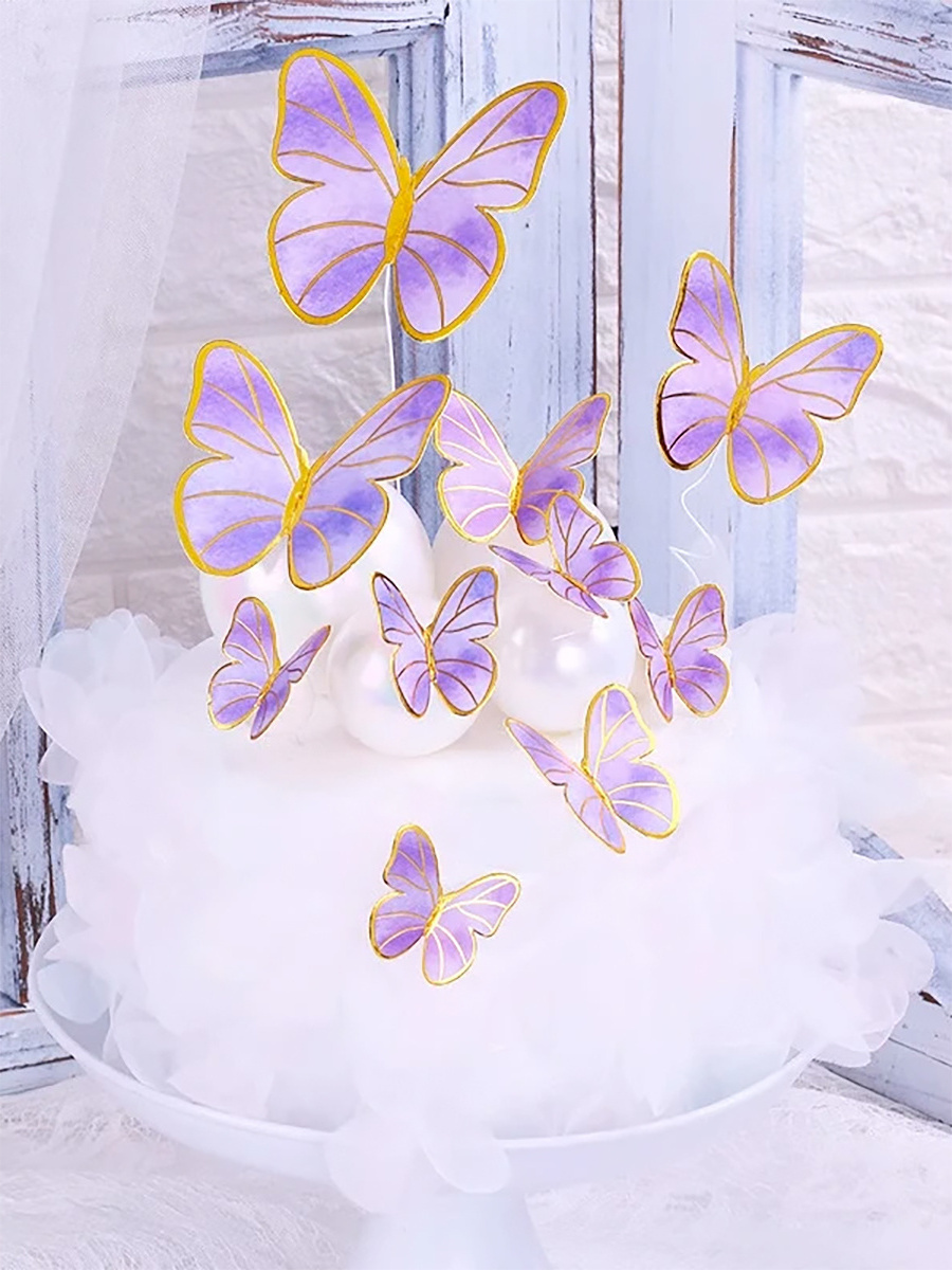 Hot Selling 10pcs Cake Topper For Cake Decoration Ins Style Butterfly Mother's Day Baking Supplies Wedding Cake Back To School