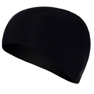 Hot Selling polyester swimming cap solid color summer elastic fabric material polyester swimming cap for Men&Youth