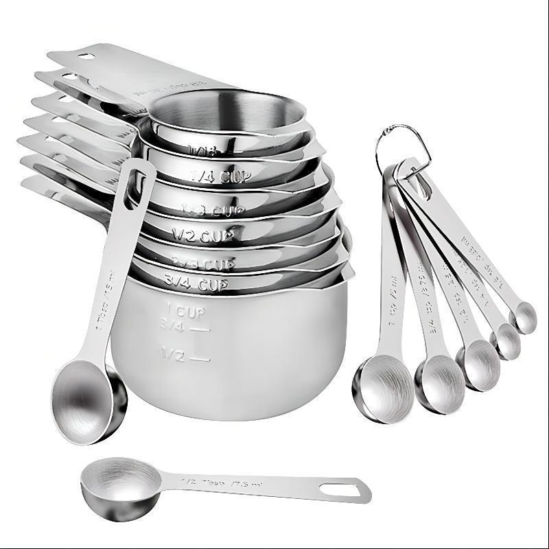 Hot Selling Baking Stainless Steel Measuring Cups And Spoons 14 Pieces Set With Food Grade