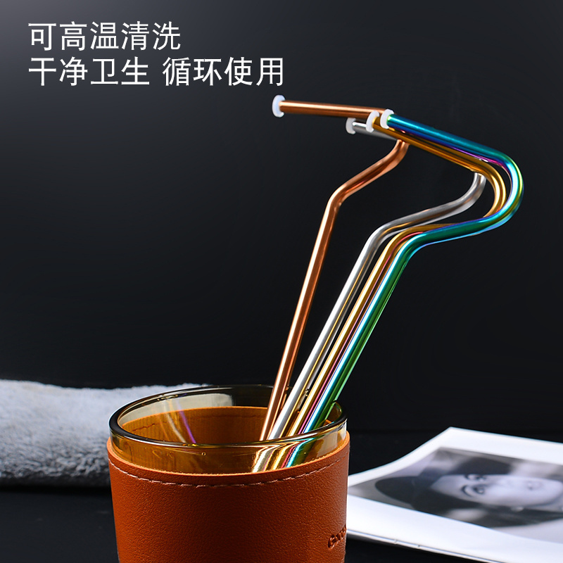 Anti-lip Wrinkle Straw Reusable Stainless Steel Straws Transparent curved Metal steel Drinking Straw For Beer Accessories